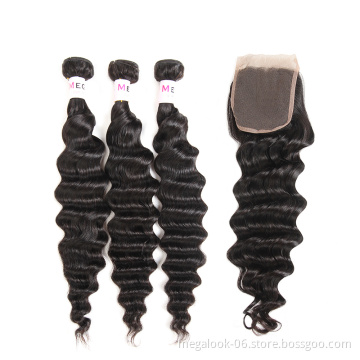 Factory Wholesale Cuticle Aligned Grade 10A Peruvian Deep Loose Wave Virgin Hair Bundles With Closure